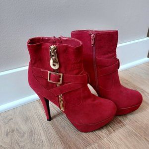 Red Faux Suede Ankle Boots